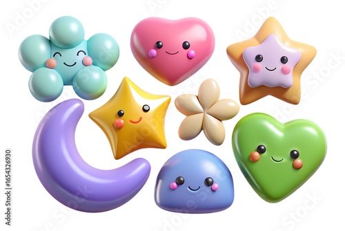 Cute kawaii cartoon characters isolated on white background, a sweet pastel color illustration for childrens design and decoration