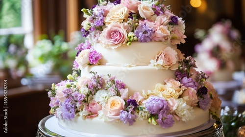 Floral tiered wedding cake