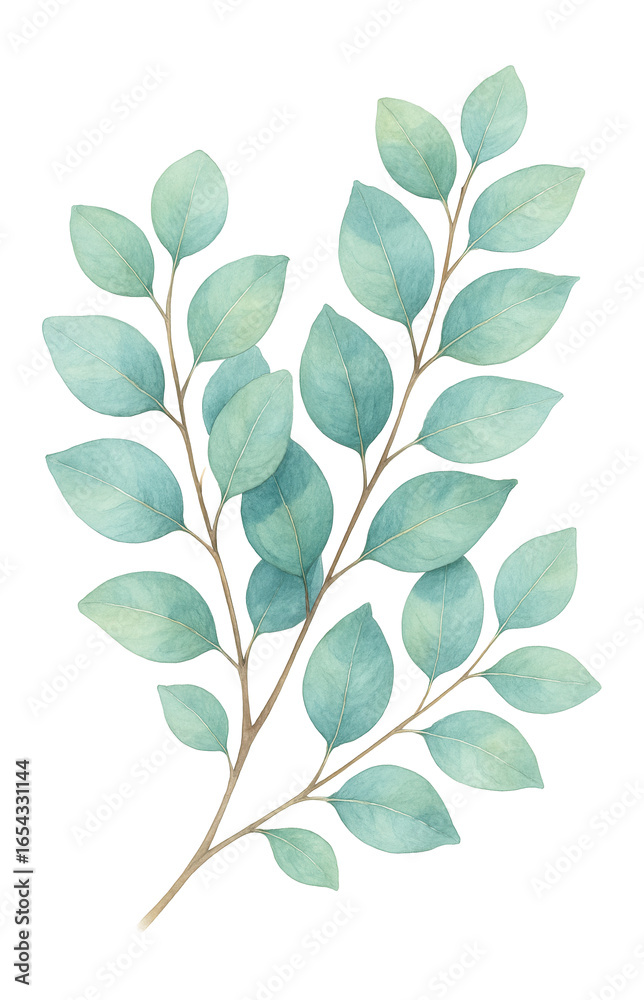 Naklejka premium Eucalyptus branches painted in watercolor.
