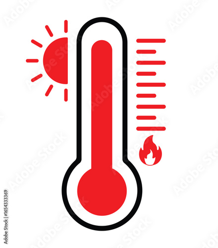 hot temperature vector pictogram. hot weather forecasting icon. thermometer showing high temperature. hot day sign. high summer heat. vector illustration and transparent PNG