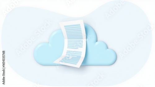 A document rests gently on a light blue cloud, symbolizing data storage and cloud computing.