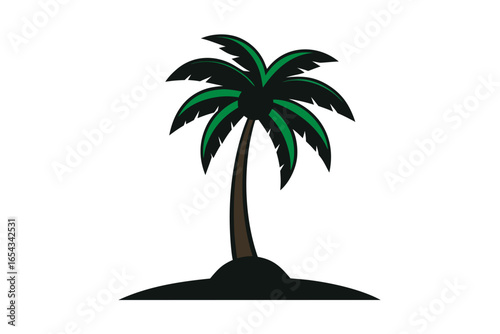 Tropical palm tree silhouette vector on white background