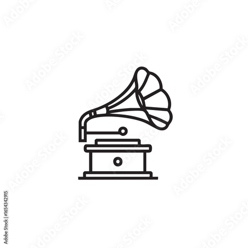 An outline icon of a gramophone or vintage record player.