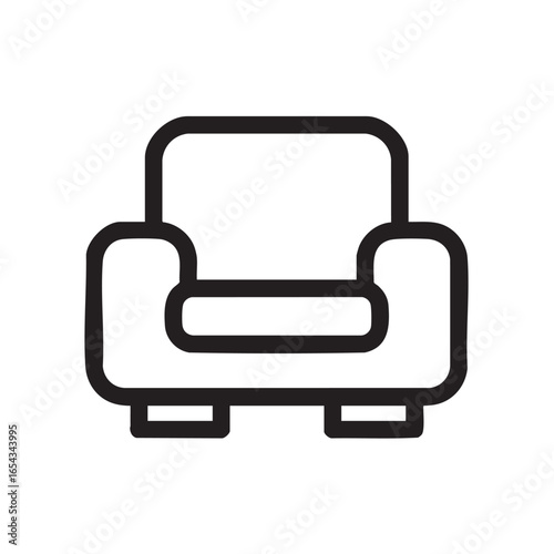 A simple line drawing of a cushioned armchair.