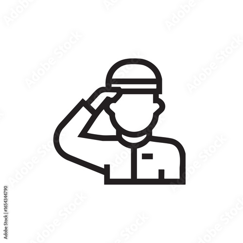 A black and white line drawing of a person saluting.