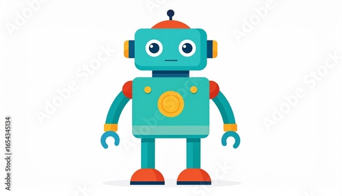 Cute cartoon robot character in a flat vector style. A friendly android machine isolated on a white background for technology concepts