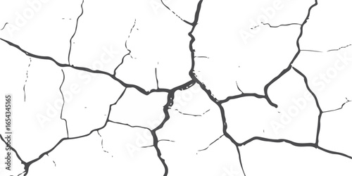 Sketch crack texture. Ground cracks, breaks on land surface from earthquake. old wall background crack vector.