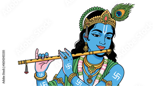 Lord Krishna Playing the Flute Divine Indian Art