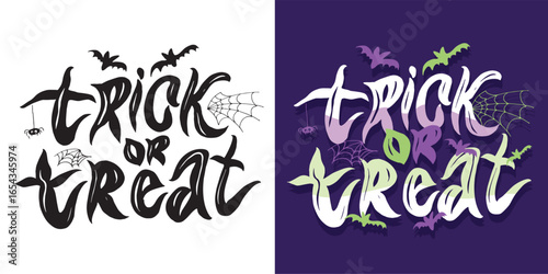 Happy Halloween set - Trick or treat – funny cute  hand drawn doodle lettering label, t-shirt design, mug print, sticker print.