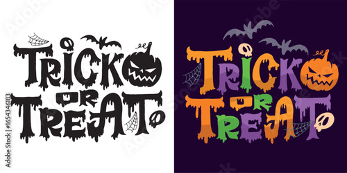 Happy Halloween set - Trick or treat – funny cute  hand drawn doodle lettering label, t-shirt design, mug print, sticker print.