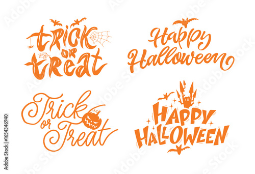 Happy Halloween set - Trick or treat – funny cute  hand drawn doodle lettering label, t-shirt design, mug print, sticker print.