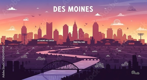 Des Moines Cityscape at Sunset