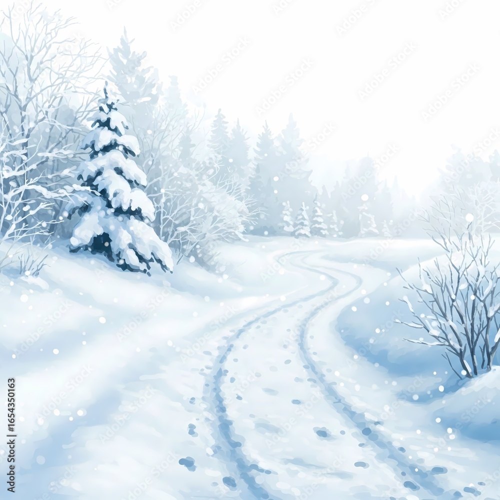 Naklejka premium Winter Road in a Snowy Forest Landscape