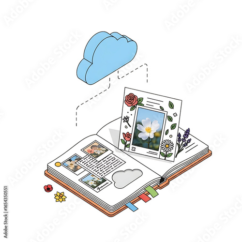 Digital tablet with memory cloud, symbolizing online remembrance and memory archive.