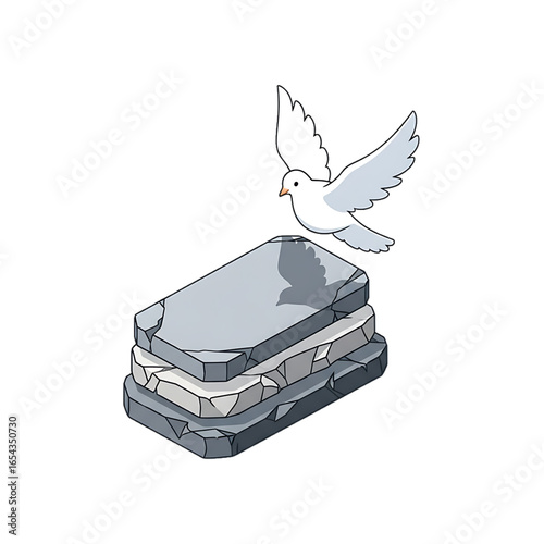 Coffin with dove, symbolizing farewell, peace, and eternal rest.