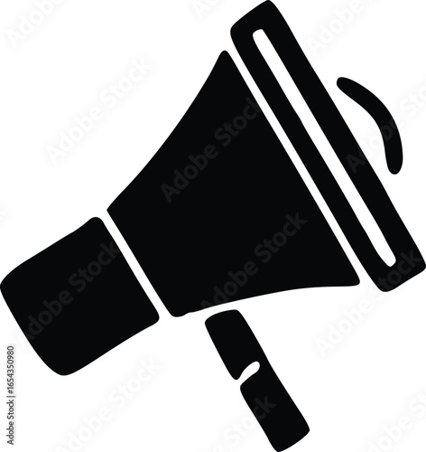 A simple, black and white illustration of a megaphone, ready to amplify sound.