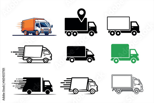 Delivery Truck and Shipping Icons Set