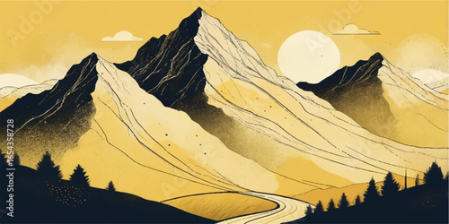 Snowy mountain peaks and icy glaciers create a stunning winter landscape at sunset
