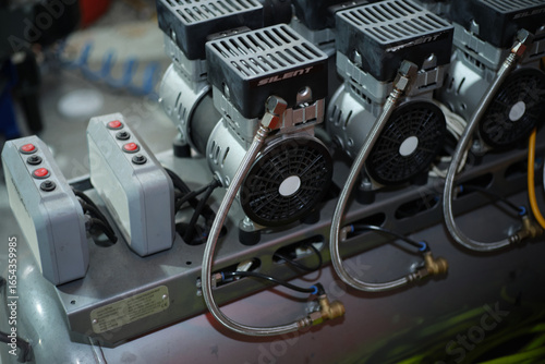 close-up view of an air compressor system
