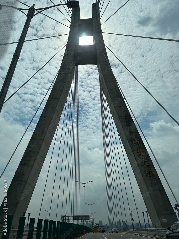 Obraz premium Low Angle View of Cable-Stayed Bridge