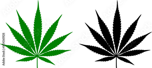 Marijuana leaf silhouette, Marijuana cannabis hemp leaf vector icon isolated on a white background
