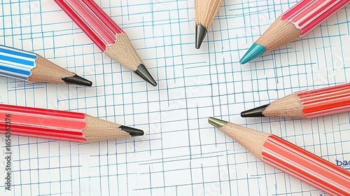 A4 Back to School Sale Vector Design: Colorful Bold Text with Stationery on Grid Paper Blue Background​
