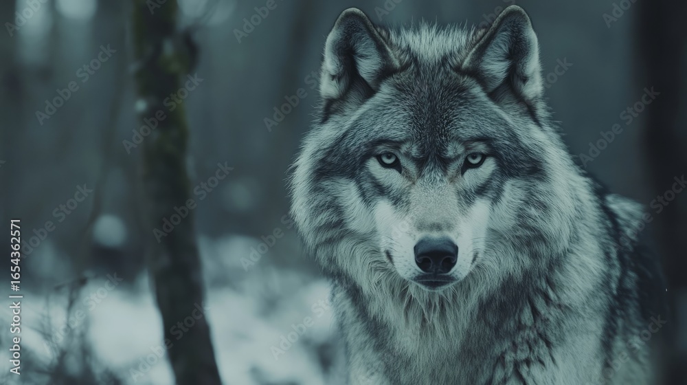 Fototapeta premium Majestic cosmic wolf in outer space with intense gaze, fantasy animal portrait blending wildlife symbolism and mystical universe energy in a stunning surreal celestial artwork