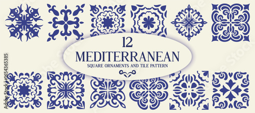 Mediterranean ceramic tile pattern collection, set of ornaments, templates isolated on white background