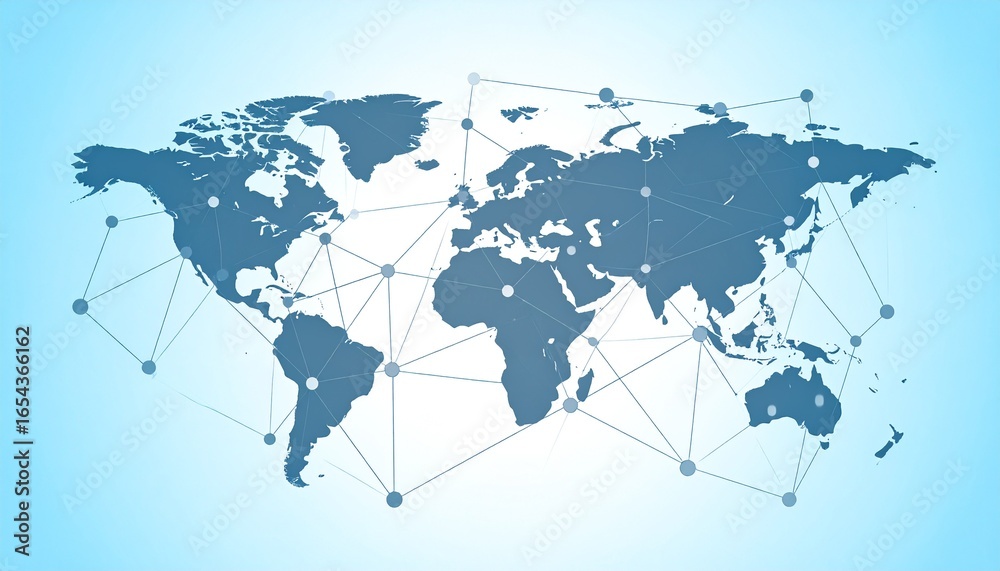Fototapeta premium Global Network Interconnected World Map for Technology and Communication