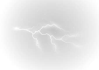PNG realistic lightning bolt with bright flare and electric spark on dark sky featuring thunderstorm energy flash blue glow powerful nature strike and transparent background for abstract design