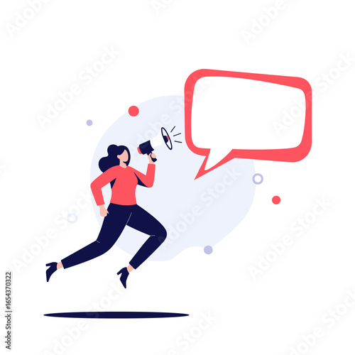 Announcing important news through a megaphone with a speech bubble for communication and public relations