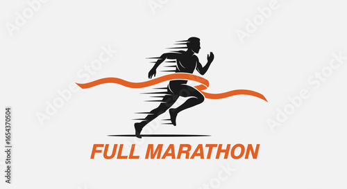 Dynamic full marathon runner crossing finish line achieving ultimate endurance