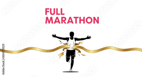 Marathon Runner Triumphant Victory Crossing Golden Finish Line Illustration