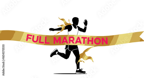 Marathon runner crossing the finish line of a full distance run in silhouette