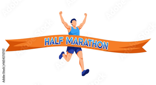 Celebrating Achievement: Runner Victorious at Half Marathon Finish Line Graphic