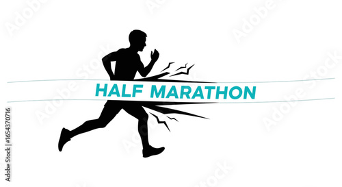 Silhouette runner crossing symbolic finish line for a sporting event challenge