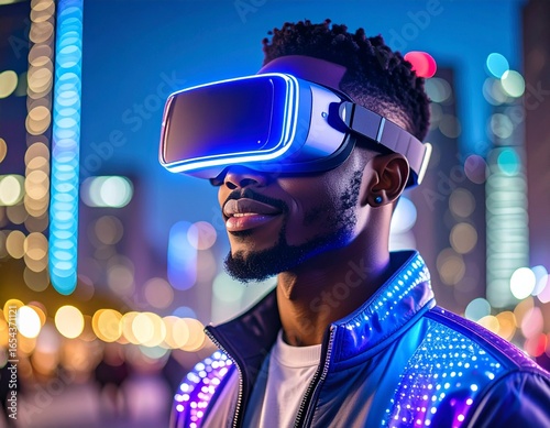 „Cyberpunk fashion and futuristic urban lifestyle with neon lights and high-tech clothing.“