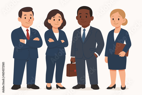 Diverse business team character set. Collection of professional office people standing together. Group of multi-ethnic employees in modern flat cartoon vector illustration.