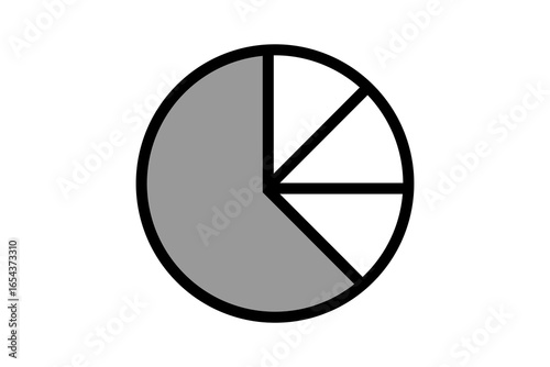The image shows a pie chart icon with multiple segments, where one large section is shaded in gray.