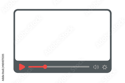 Video player interface template for web and mobile applications. Vector illustration of a media player frame with play button and progress bar for streaming or online content.