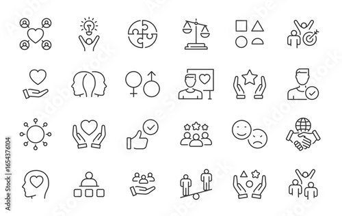 Diversity web icons in line style. Unity, friendship, social, community, collection. Vector illustration.