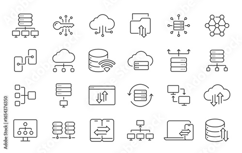 Data Exchange web icons in line style. Traffic, cloud, files, server, technology, collection. Vector illustration.
