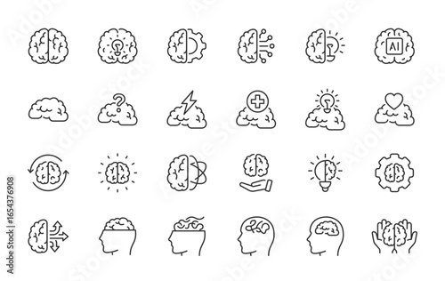 Brain web icons in line style. Mind, cognition, head, intelligence, artificial intelligence, mental health. Vector illustration.