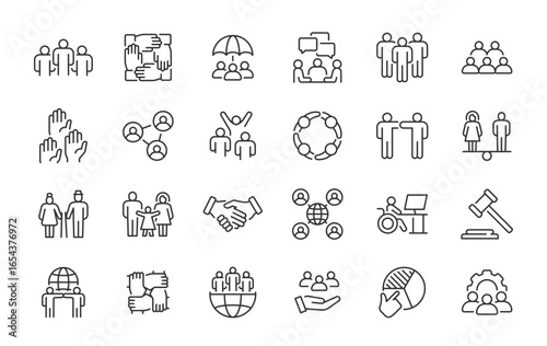 Society web icons in line style. Team, group, people, teamwork, social, association, cooperation, collection. Vector illustration.