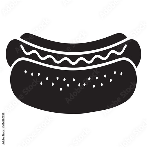 Simple black silhouette of a hot dog with condiments