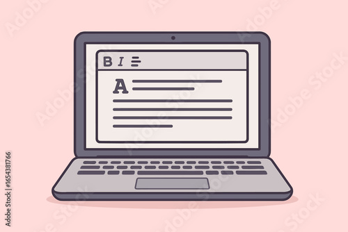 Text edit and word writing software on laptop computer screen. Vector concept of copywriting, blogging, storytelling, content creation, journalism, and online education.