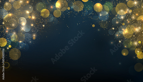 Shiny Festive Background. Abstract Gold Glitter Background. Bokeh and Confetti Design Element for Merry Christmas and Happy New Year Banner, Poster, Website Congratulations. Holiday Party BG.