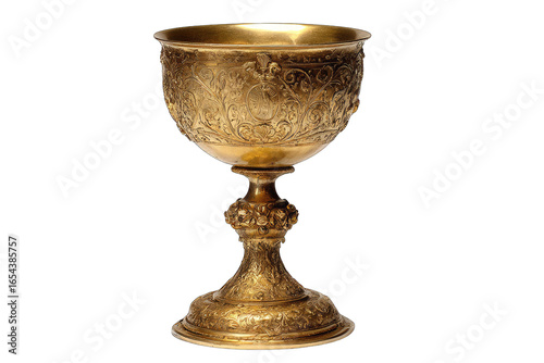 Ornate golden chalice, detailed engravings