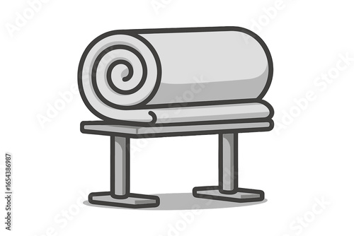 Rolled blanket on a stand vector illustration. Concept of a towel, textile, fabric roll, or yoga mat on a minimalist display. Modern cartoon icon for home comfort, warmth, household.