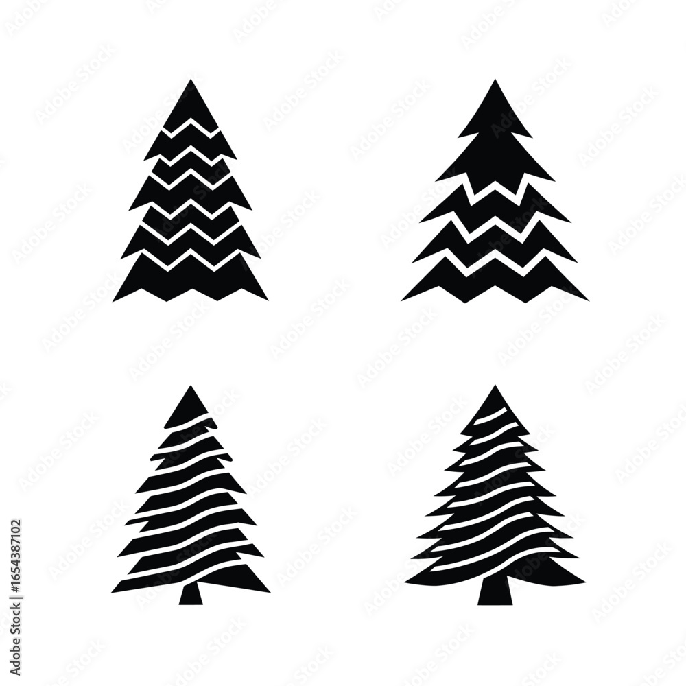 Obraz premium Christmas Tree Silhouette Vector Set